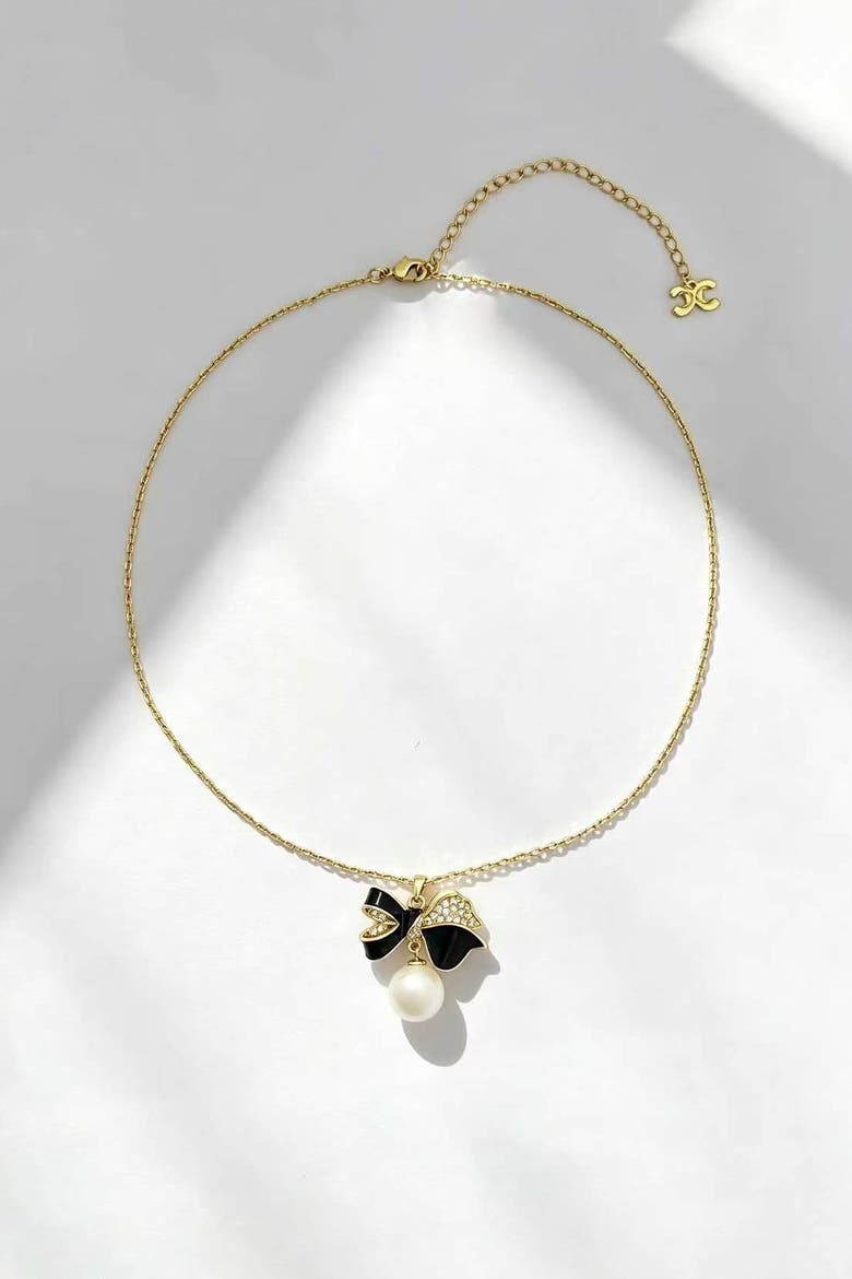 Butterfly Pearl Drop Necklace, Alternate, color, Gold