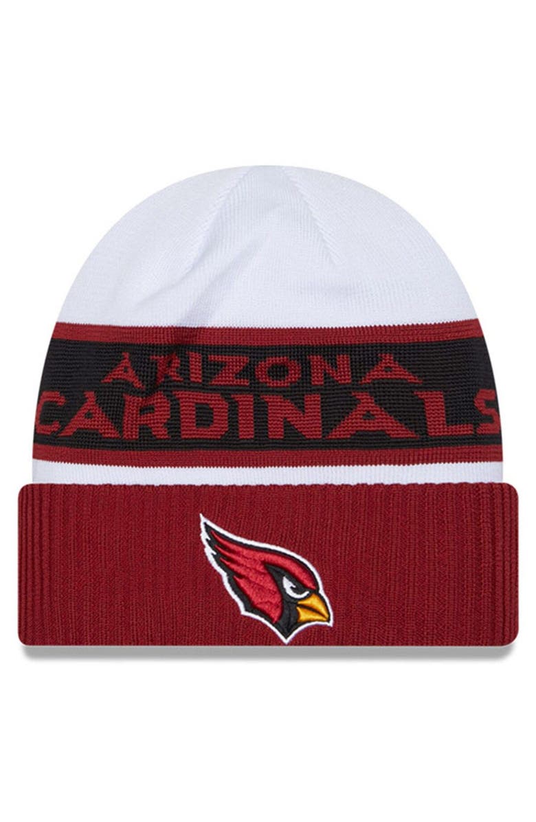 New Era Men's New Era  White/Cardinal Arizona Cardinals 2023 Sideline Tech Cuffed Knit Hat, Main, color, White
