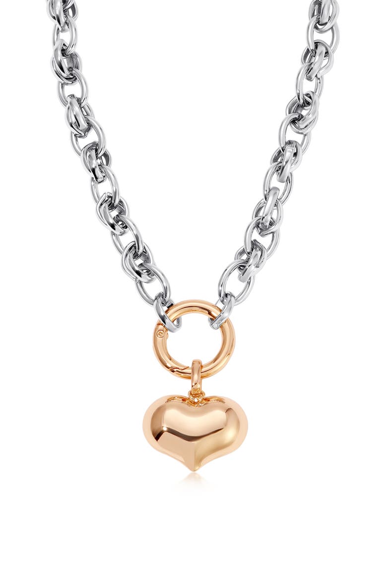 Mixed Finish Heart Pendant Necklace, Main, color, RHODIUM/GOLD