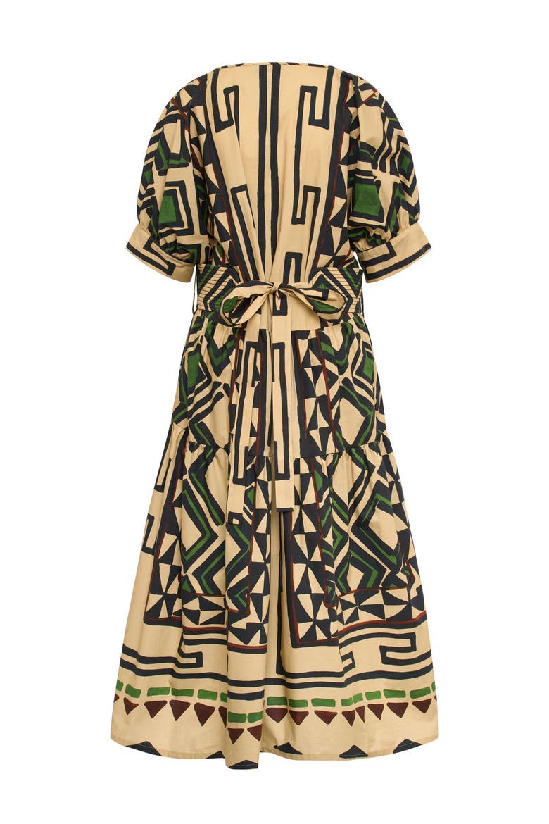 Printed Long Cotton Dress With Belt, Alternate, color, Sand / Black