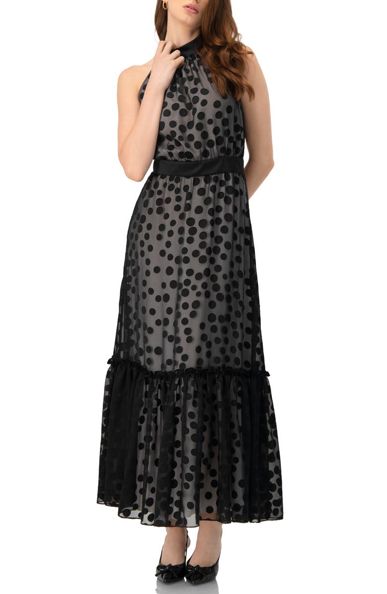 IVONNE Halter Neck Polka Dot Maxi Dress, Alternate, color, Black