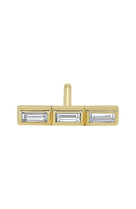 Single Baguette Diamond Bar Stud Earring