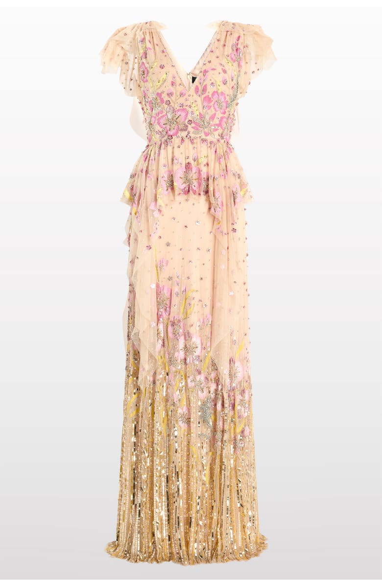 Jenny Packham Flower Power Floral Sequin-Embellished Gown, Main, color, Morganite