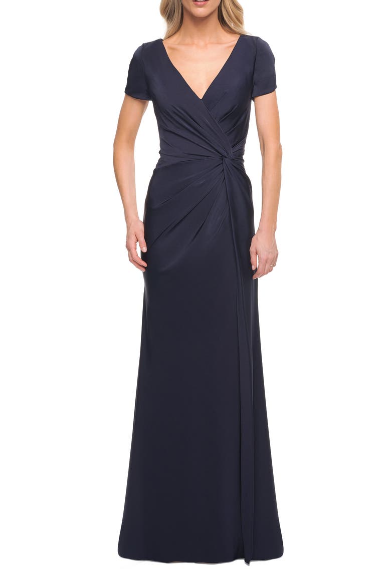 V-Neck Evening Gown, Main, color, NAVY