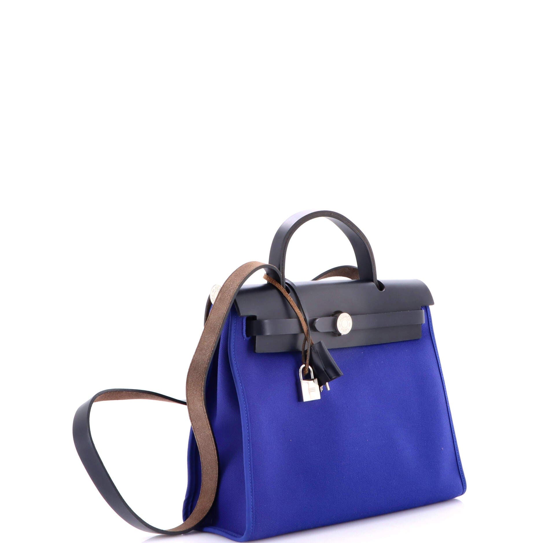 Pre-Owned Hermes Herbag Zip Leather and Toile 31, Alternate, color, Bleu Royal