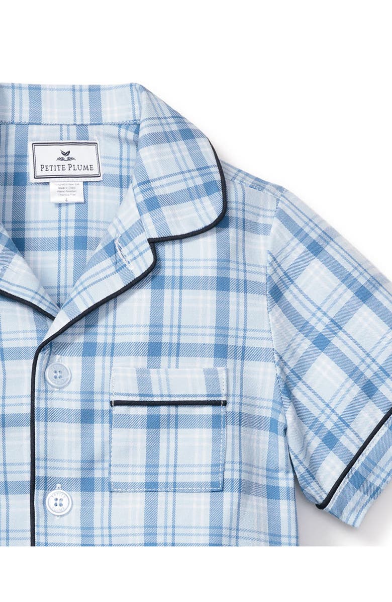 Petite Plume Kids' Seafarer Tartan Plaid Two-Piece Short Pajamas, Alternate, color, Blue
