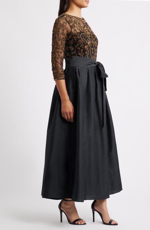 Pisarro Nights Beaded Illusion Neck Taffeta Cocktail Dress In Multi