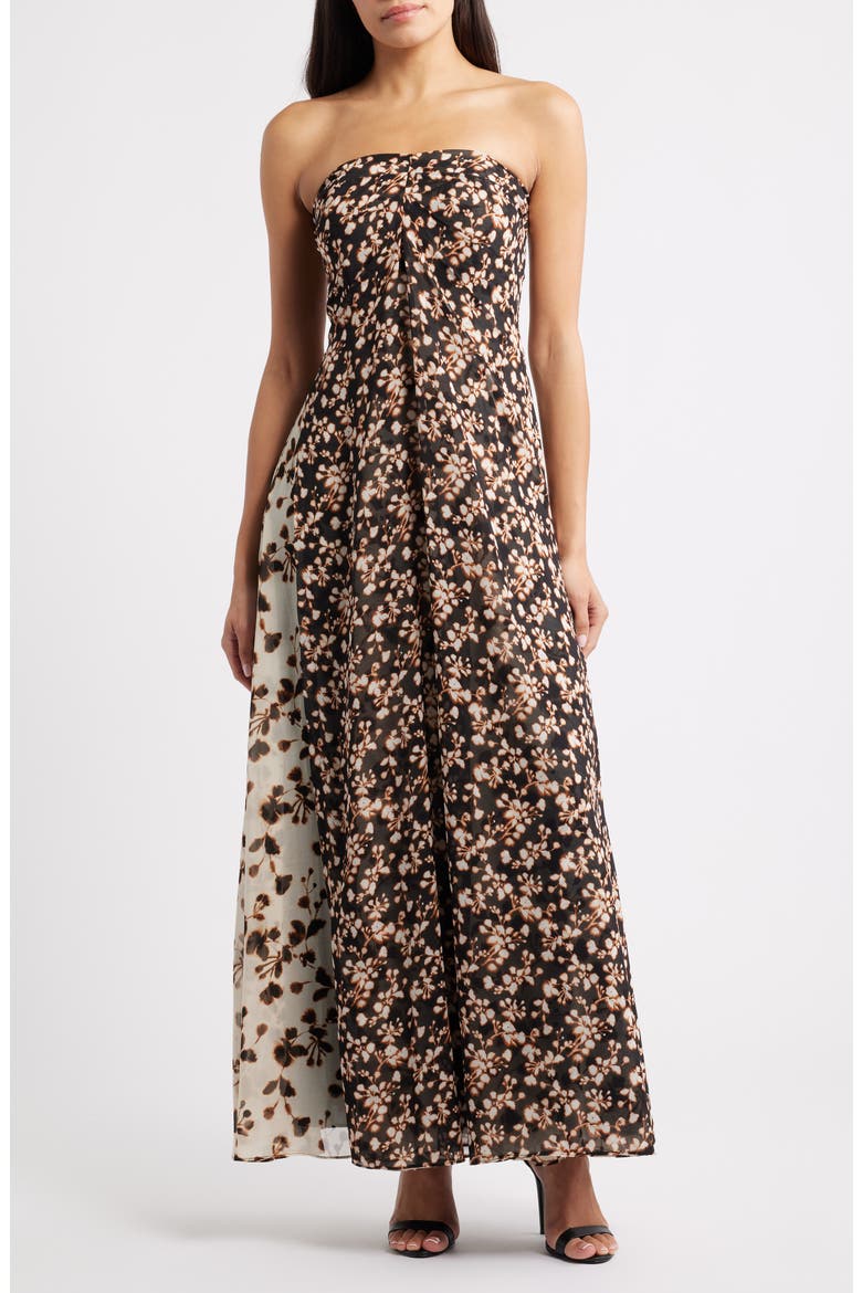 Seleste Floral Strapless Maxi Dress, Main, color, RICH BLACK