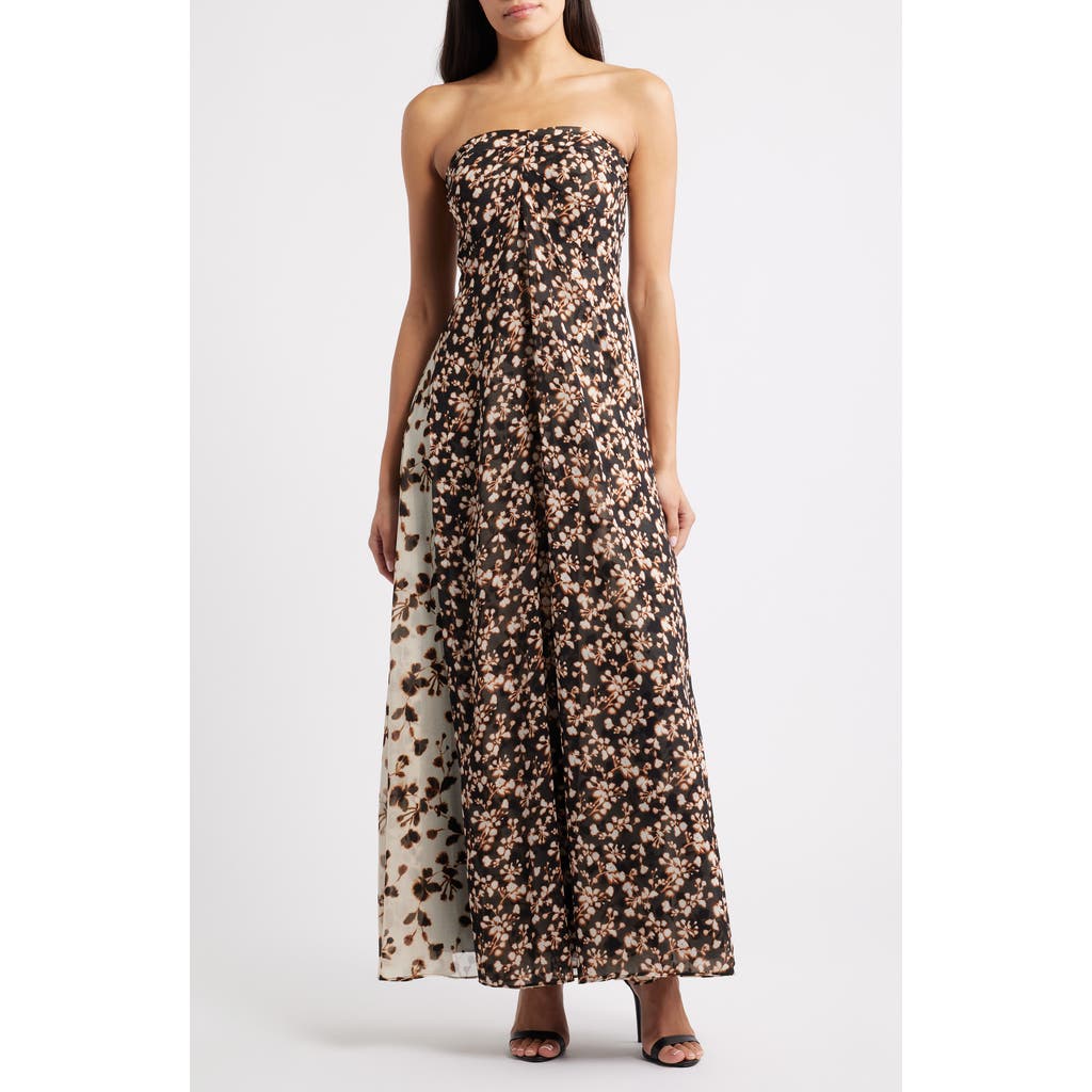 Parker Seleste Floral Strapless Maxi Dress In Black