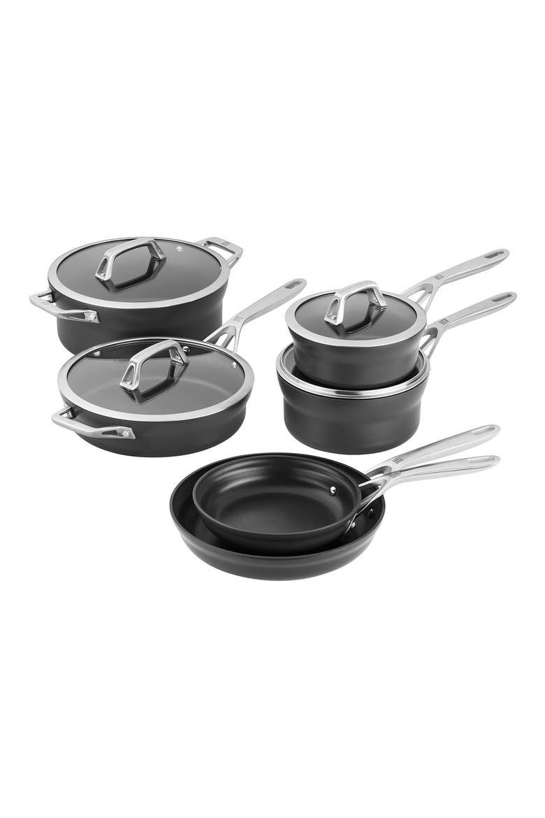 Motion 10-Piece Hard Anodized Nonstick Cookware Set, Main, color, MATTE BLACK