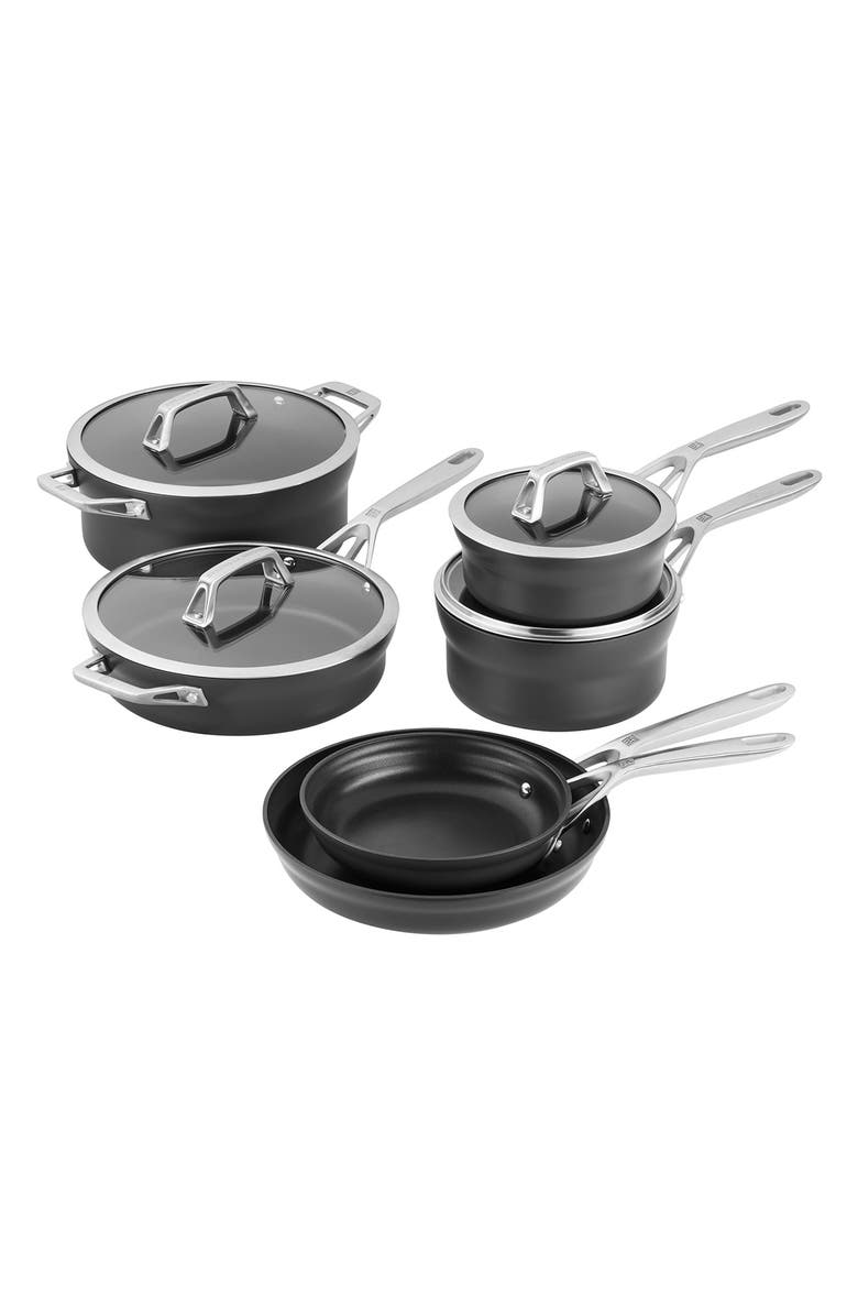 ZWILLING Motion 10-Piece Hard Anodized Nonstick Cookware Set, Main, color, Matte Black