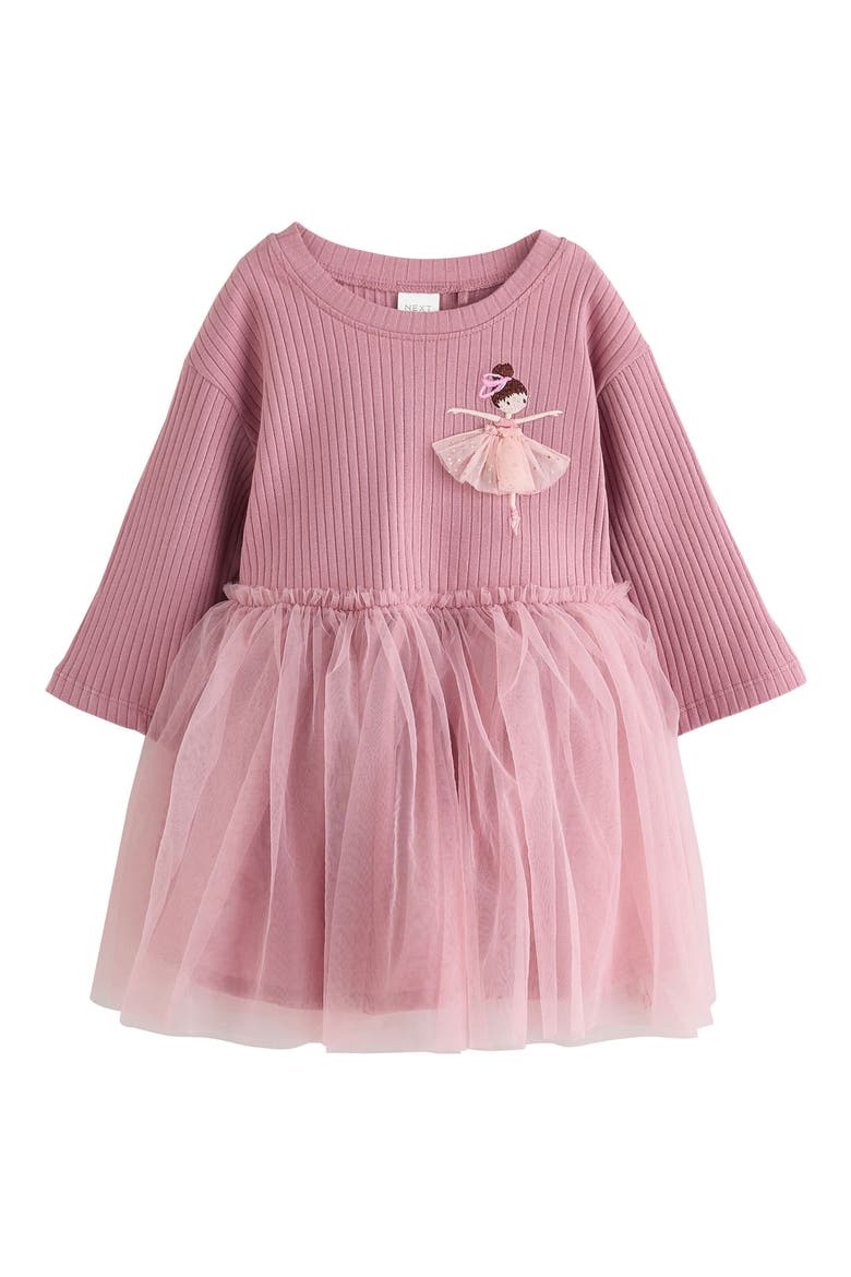 Kids' Pretty Jersey Rib & Mesh Dress, Main, color, PURPLE