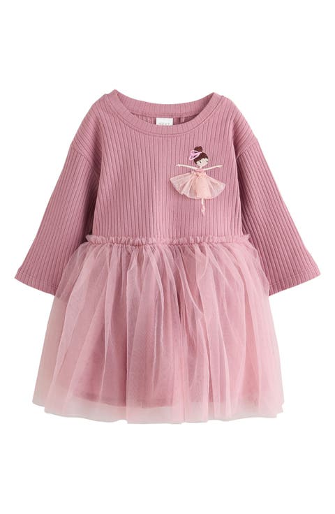 Kids' Pretty Jersey Rib & Mesh Dress