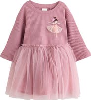 NEXT Kids' Pretty Jersey Rib & Mesh Dress