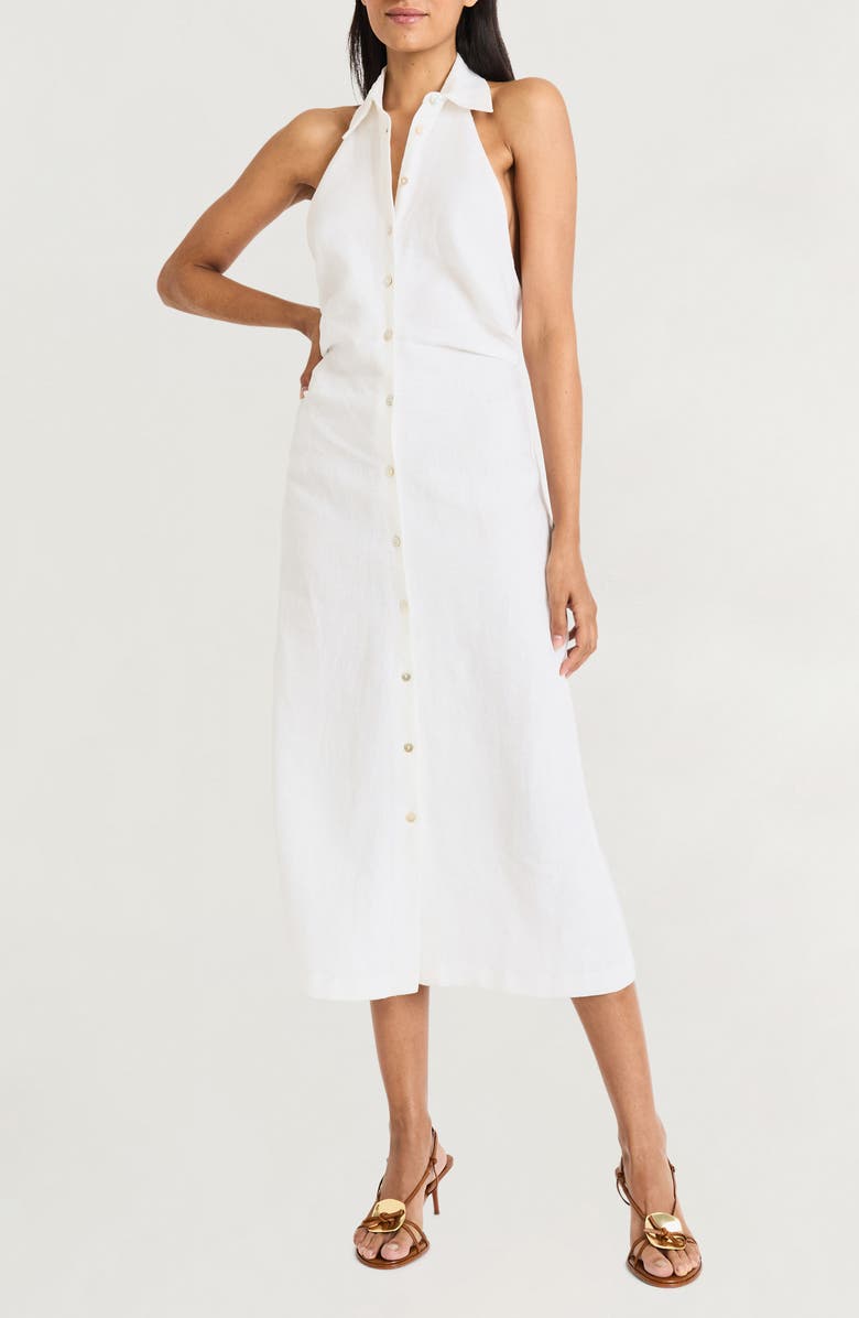 The Good Journey Sleeveless Linen Blend Halter Shirtdress, Main, color, Cloud Dancer