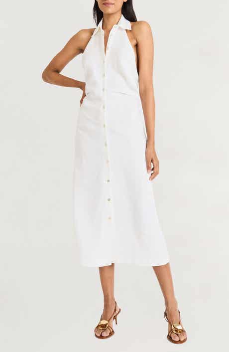 The Good Journey Sleeveless Linen Blend Halter Shirtdress