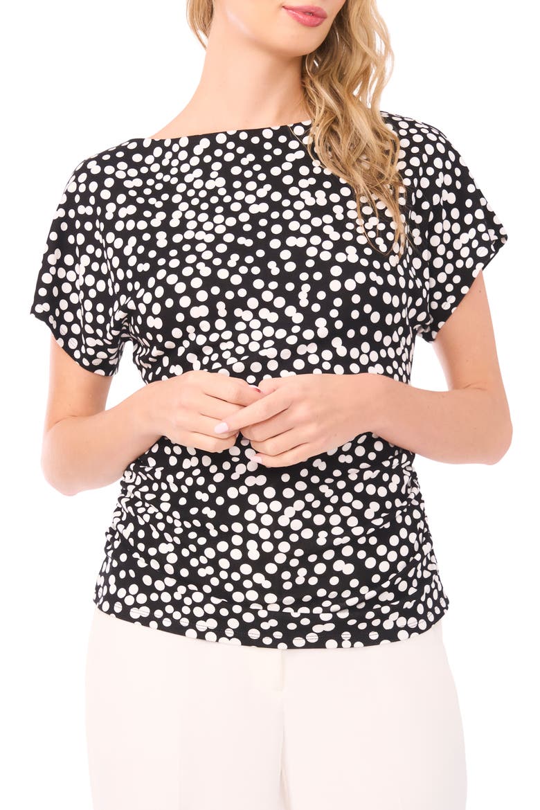 Shirred Dolman Short Sleeve Ponte Top, Main, color, RICH BLACK