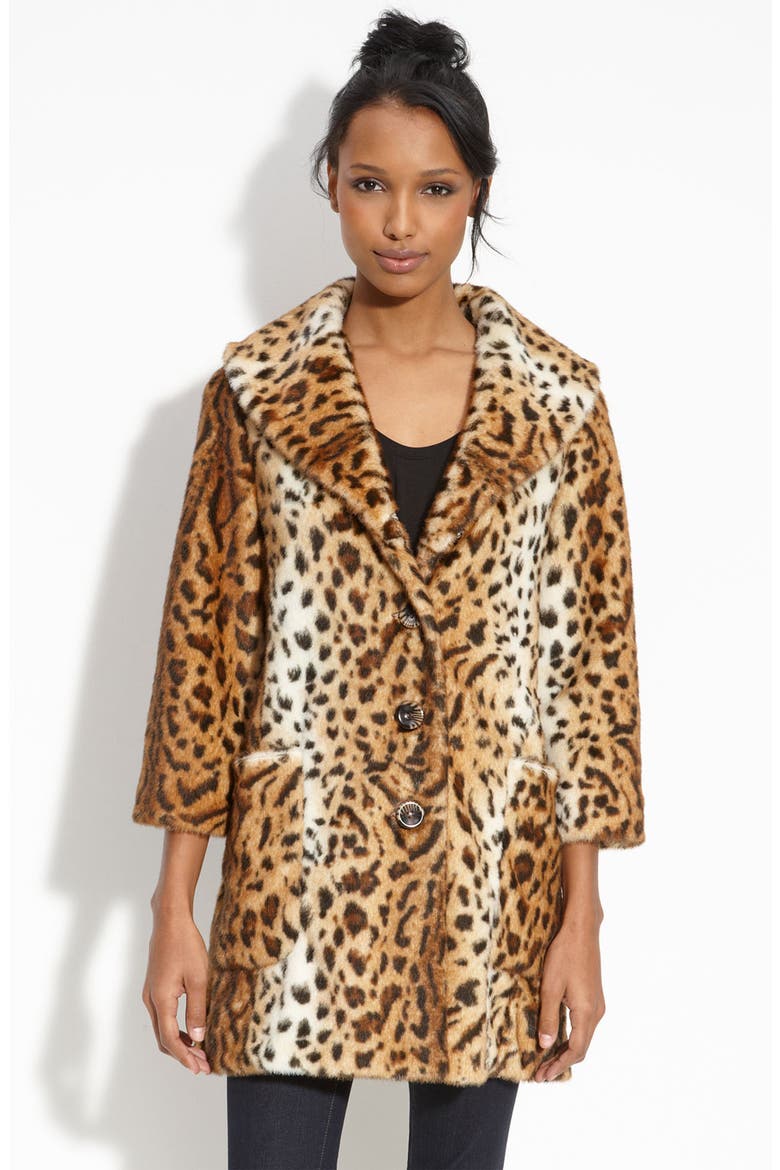 Leopard Print Faux Fur Coat, Main, color, LEOPARD