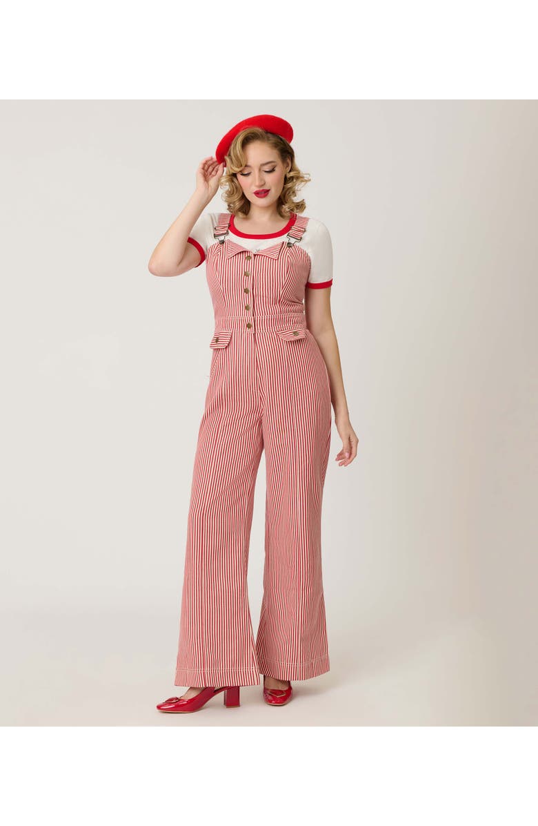 Smak Parlour Wide Leg Dungarees, Alternate, color, Red & White Stripe