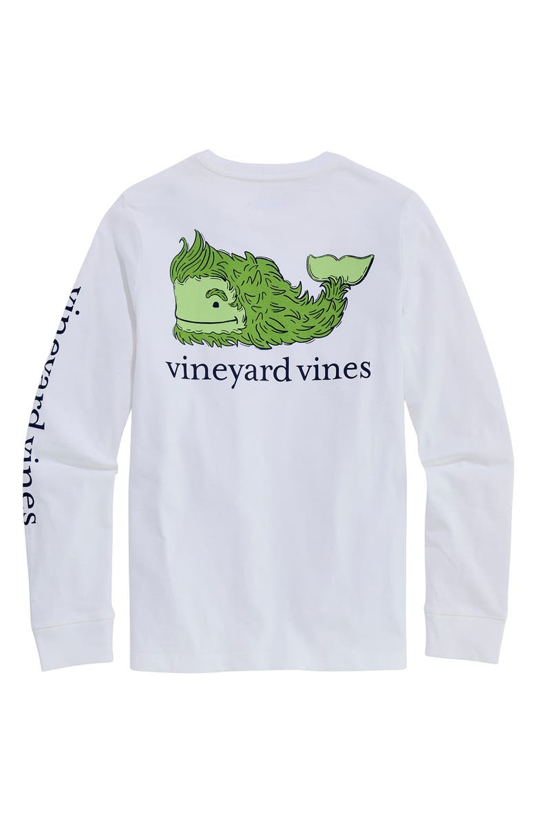 vineyard vines Kids' Fuzzy Whale Logo Pocket Long Sleeve Graphic T-Shirt, Alternate, color, White Cap