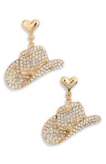 Leith Cowboy Hat Rhinestone Drop Earrings