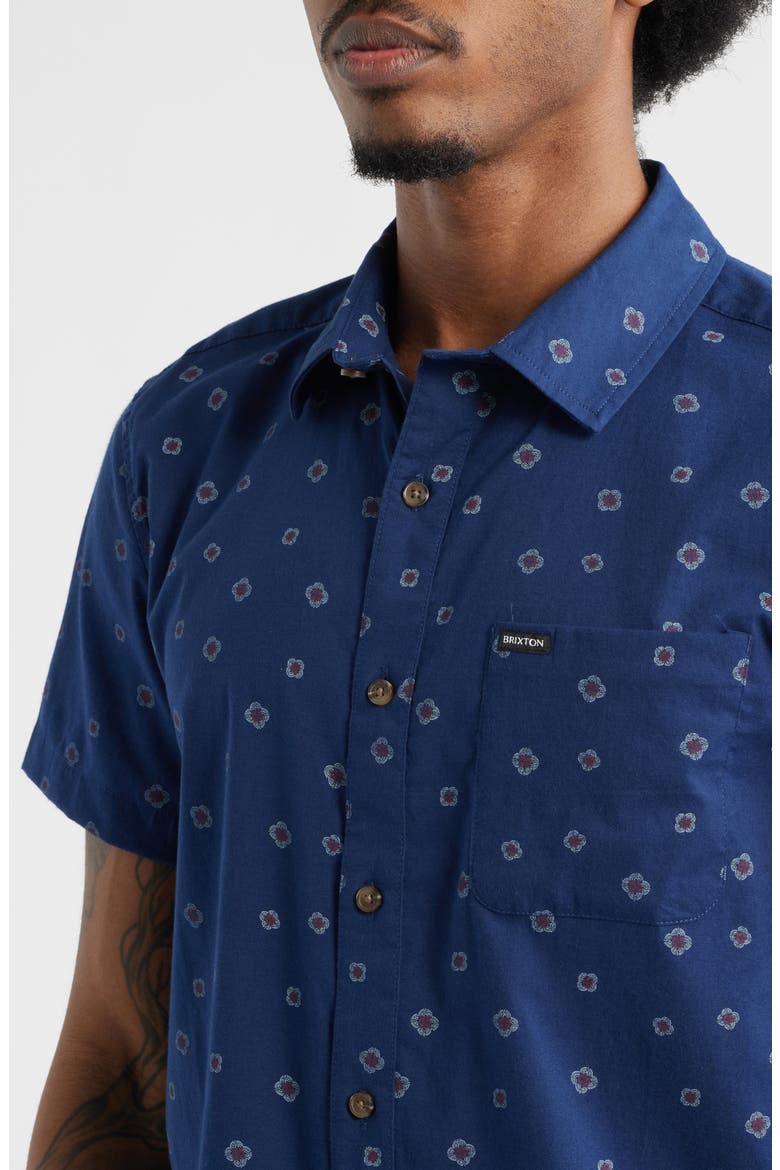 Charter Print Short Sleeve Button-Up Shirt, Alternate, color, MIDNIGHT BLUE GEO