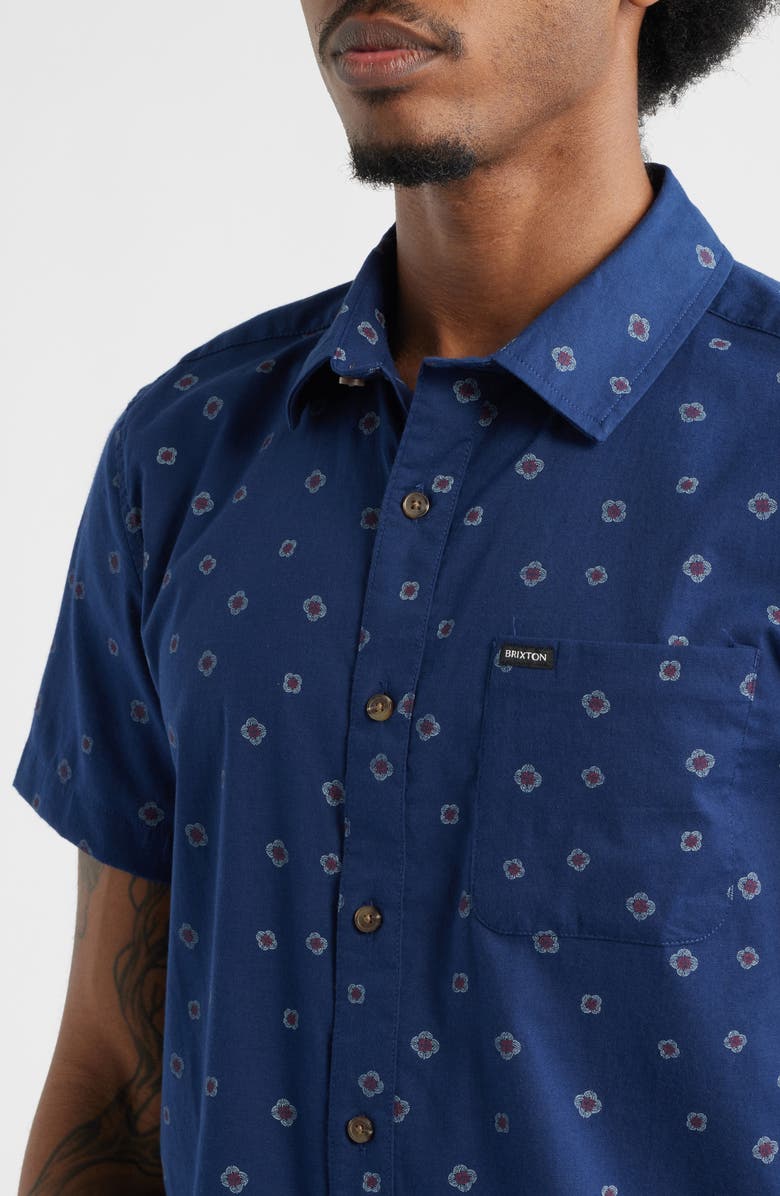Brixton Charter Print Short Sleeve Button-Up Shirt, Alternate, color, Midnight Blue Geo
