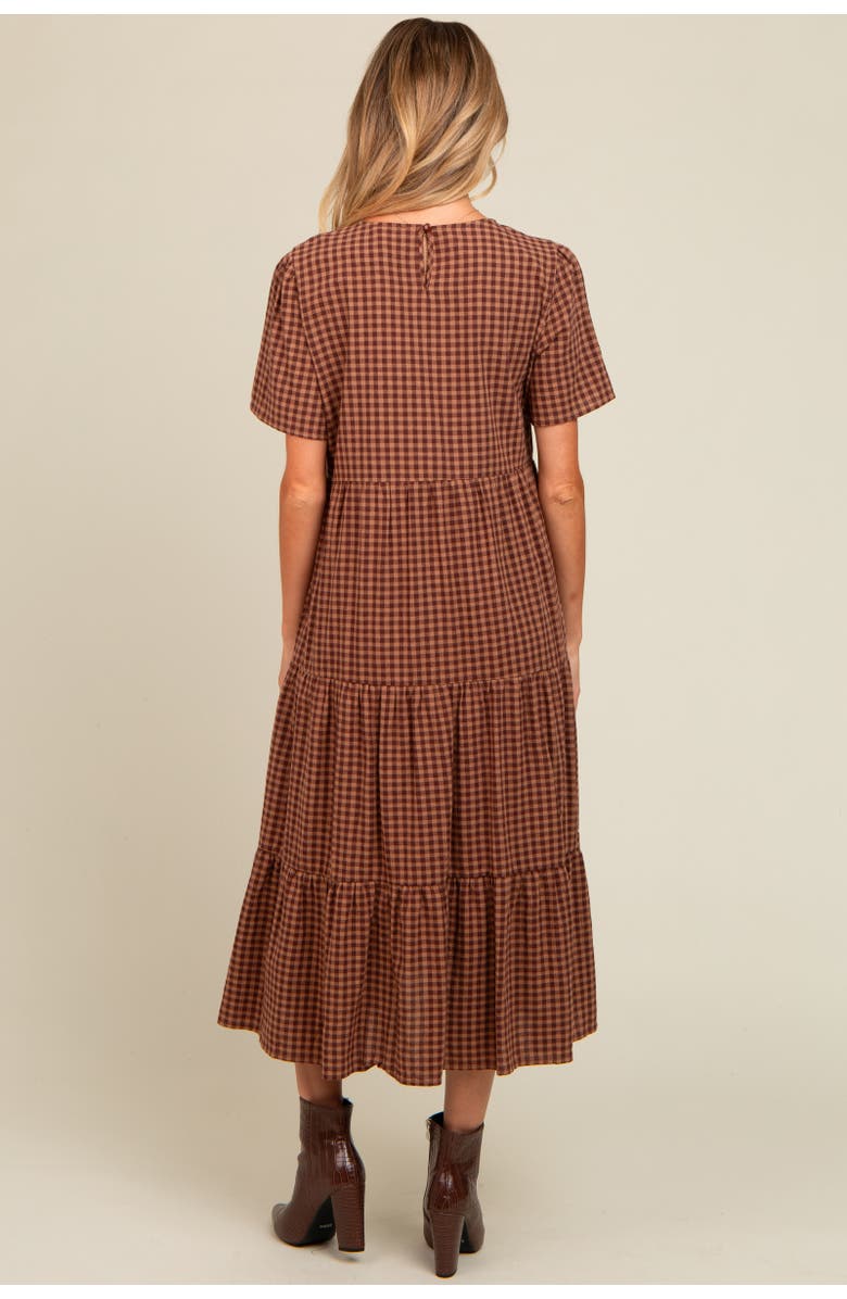 PinkBlush Gingham Tiered Midi Dress, Alternate, color, Mocha