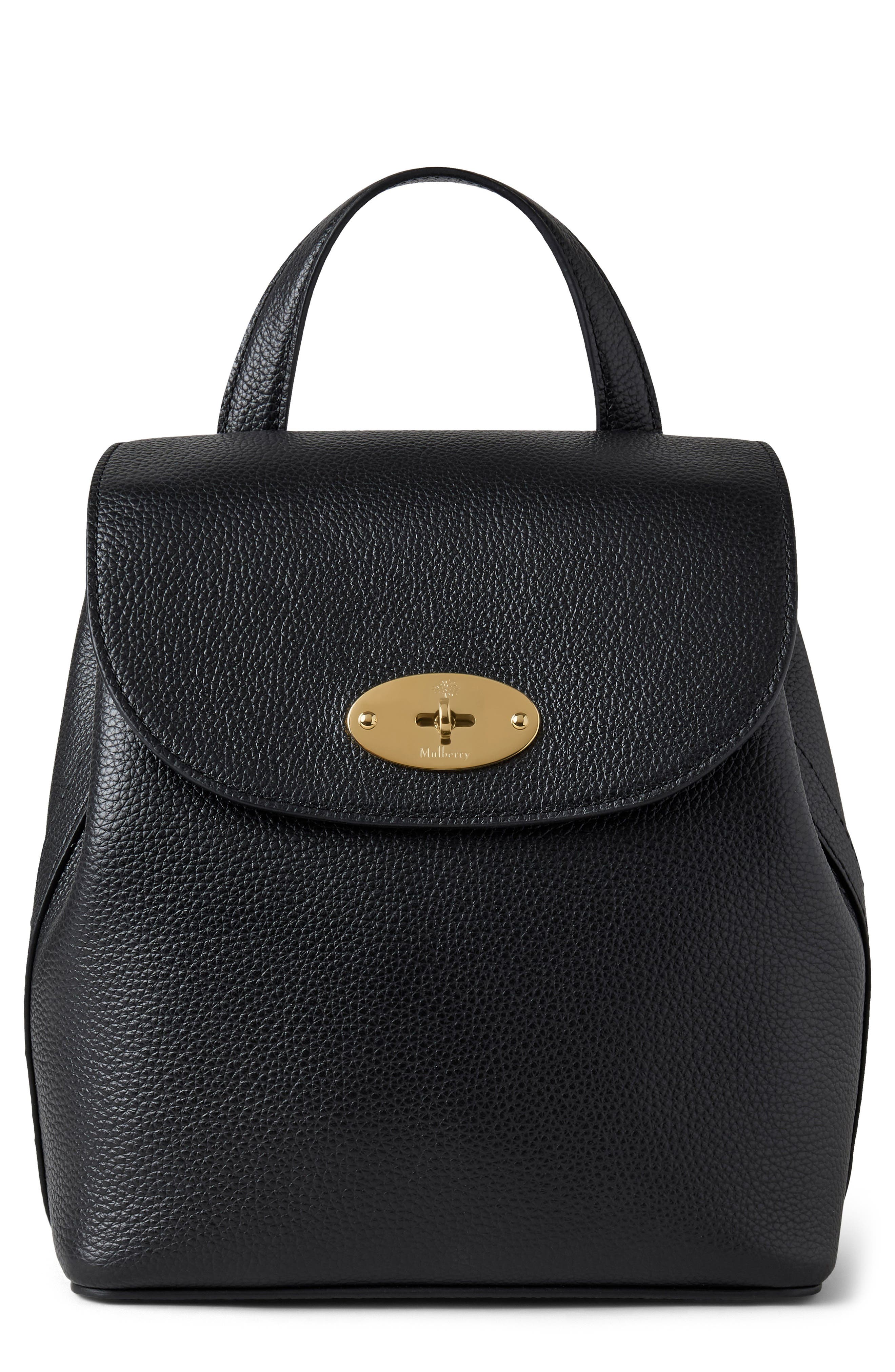 Mulberry Mini Bayswater Leather Backpack, Main, color, Black
