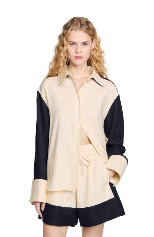 Sandro Grace Two Tone Shirt In Ecru