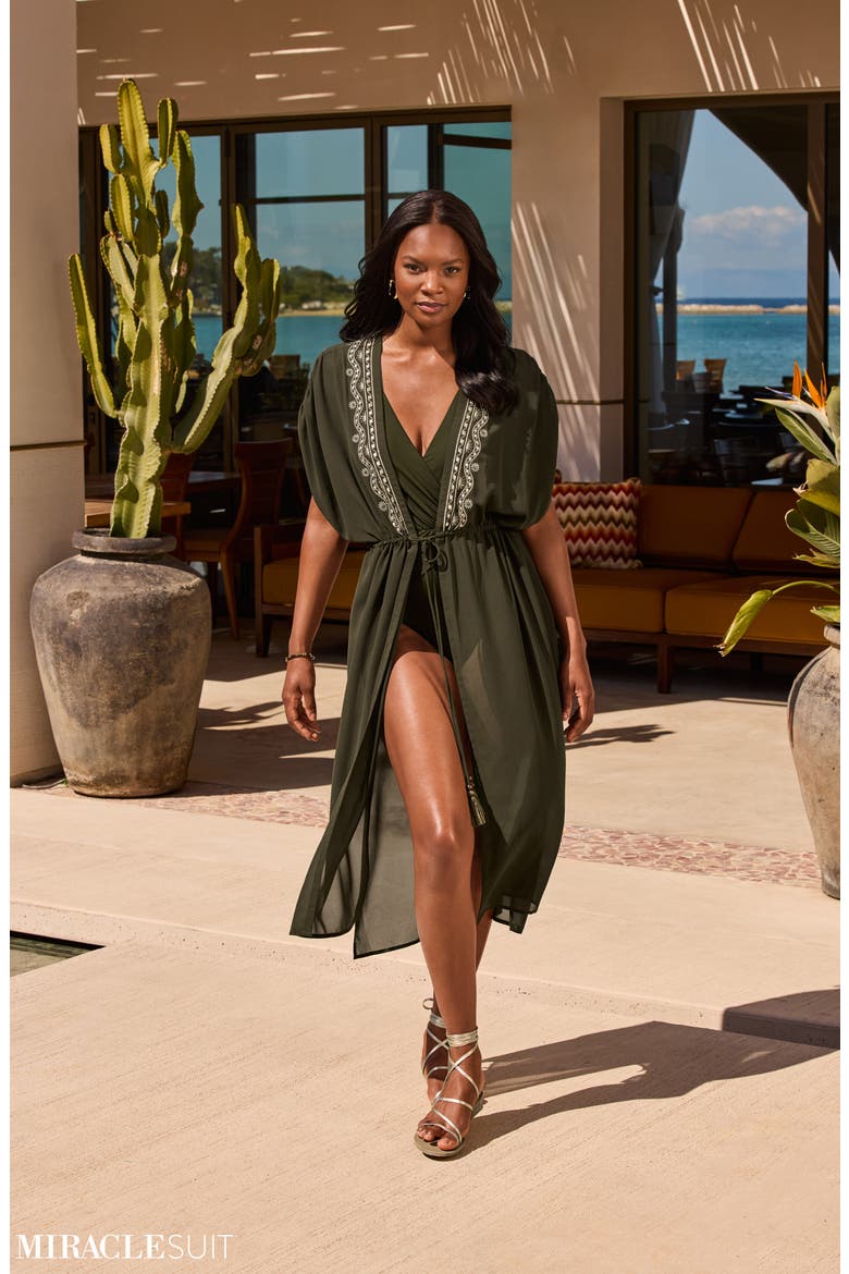 Beaded Embrodiered Georgette Cover-Up, Alternate, color, NORI