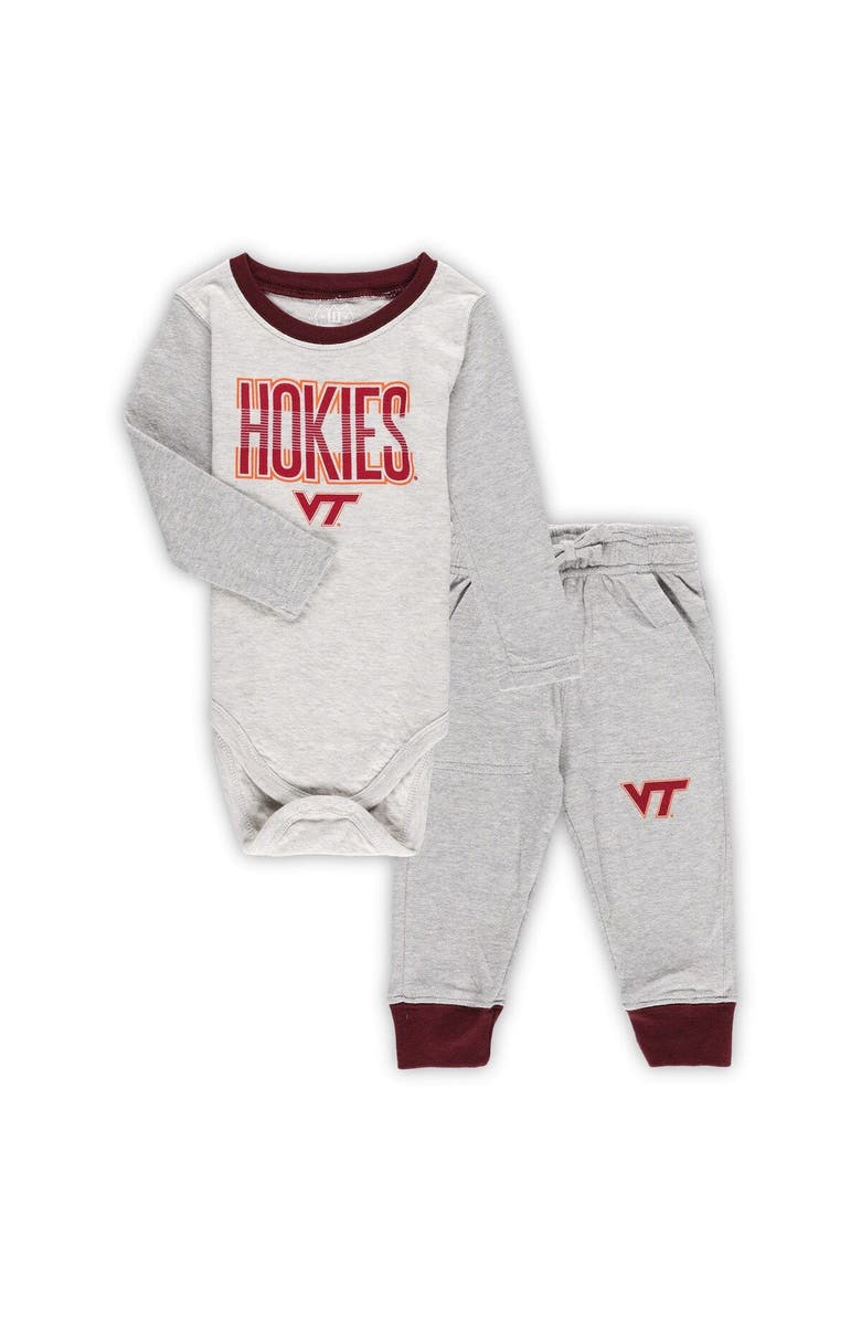 Wes & Willy Infant Wes & Willy Heather Gray Virginia Tech Hokies Jie Jie Long Sleeve Bodysuit & Pants Set, Main, color, Heather Gray