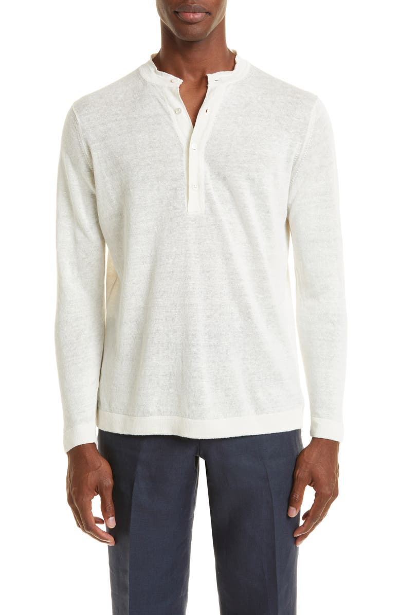 Thom Sweeney Linen Henley, Main, color, White