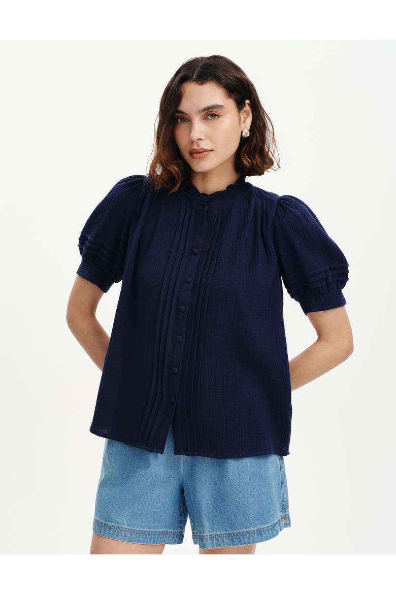 Teagan Cotton Cheesecloth Pintuck Blouse, Alternate, color, Navy