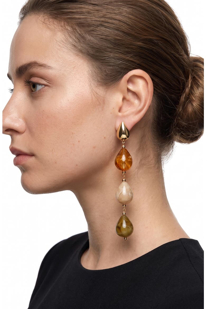 Cascading Teardrop Statement Earrings, Alternate, color, BROWN/ GOLD