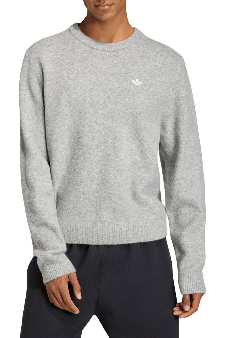 Trefoil Embroidered Crewneck Sweater, Main, color, MEDIUM GREY HEATHER