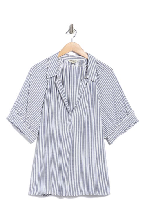 Max Studio Yarn Dye Stripe Short Sleeve Top In Gray