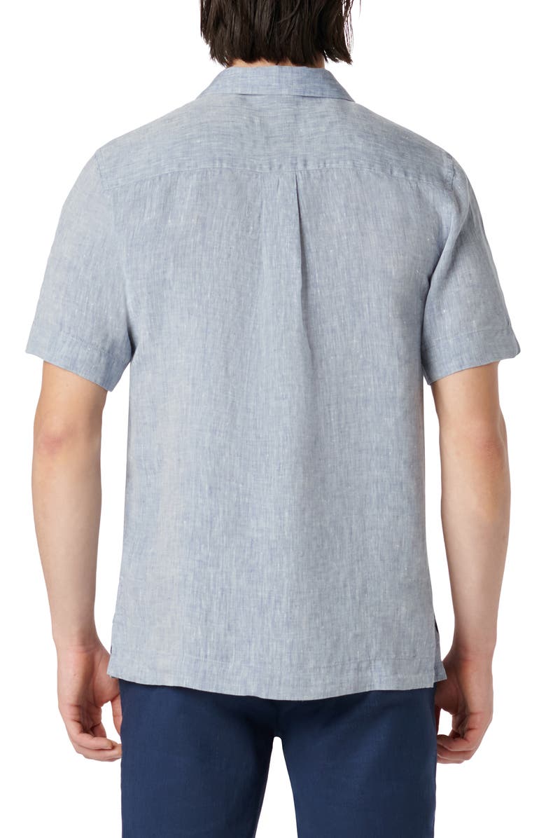 Bugatchi Jackson Shaped Fit Linen Button-Up Camp Shirt, Alternate, color, Navy