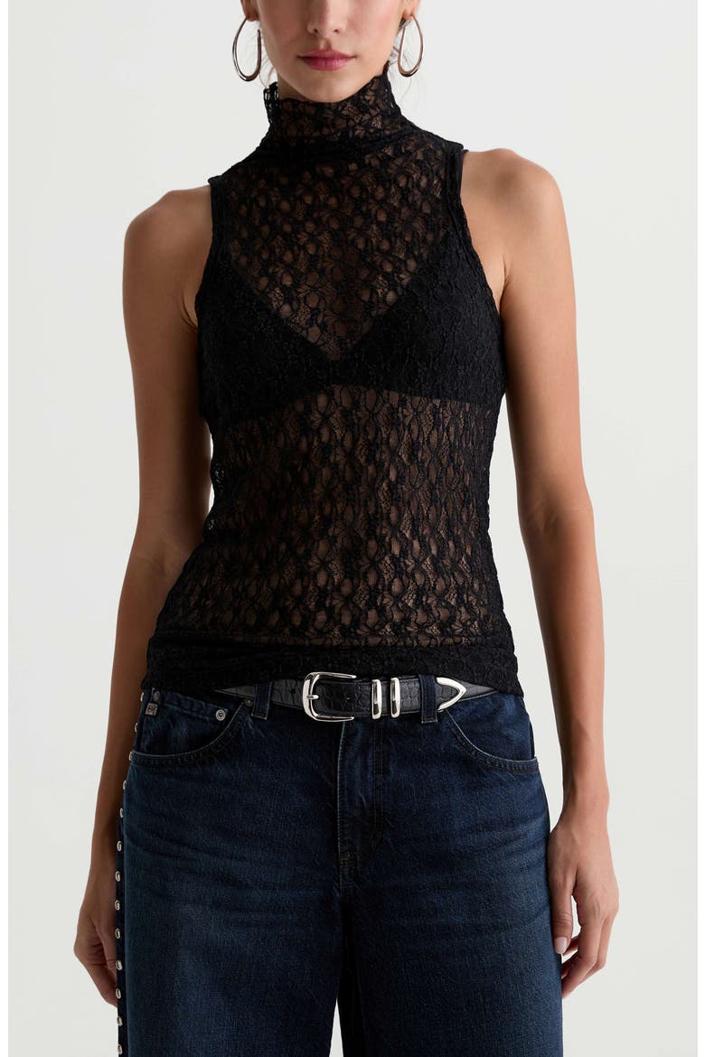 Faey Mock Neck Lace Tank, Main, color, SUPER BLACK