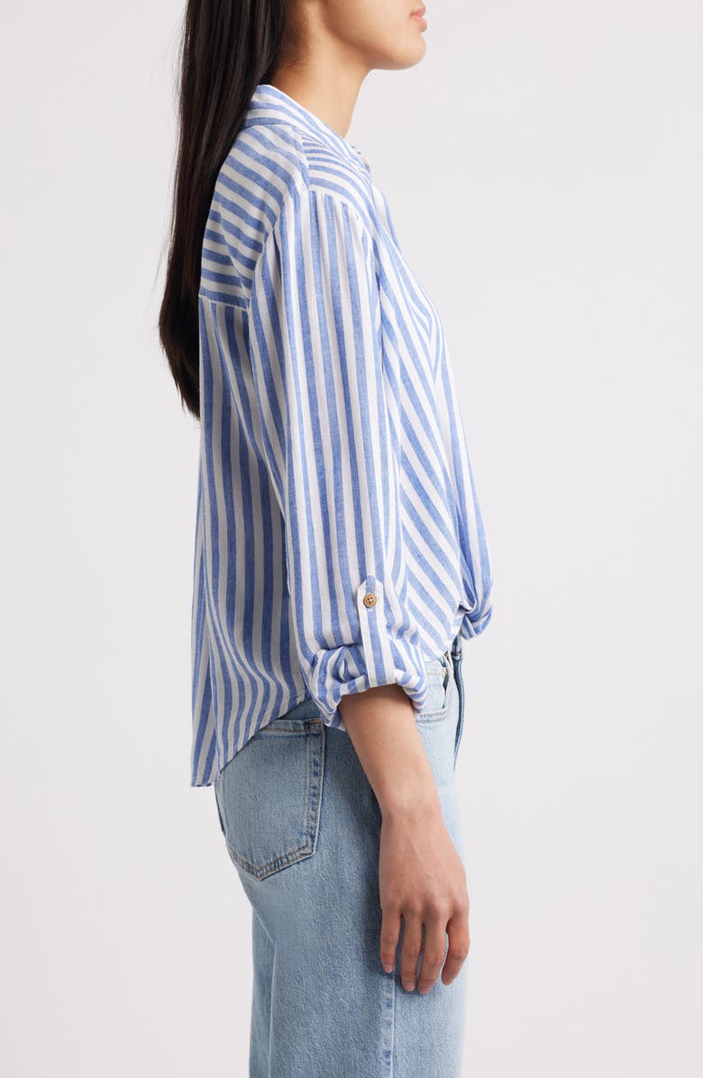 beachlunchlounge Vivica Stripe Twist Hem Button-Up Shirt, Alternate, color, Dynamic Blue
