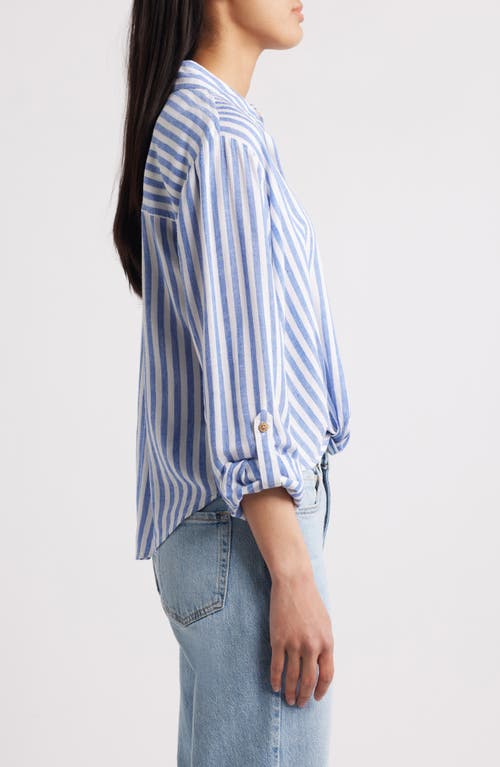 Beachlunchlounge Vivica Stripe Twist Hem Button-up Shirt In Dynamic Blue