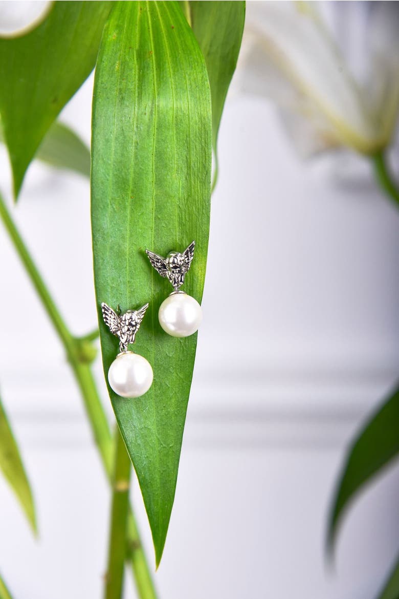 Ascend Cupid Pearl Earrings, Alternate, color, Silver & White