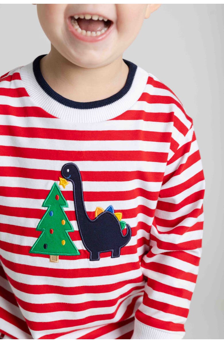 Florence Eiseman Stripe Knit Shirt With Dino And Christmas Tree, Alternate, color, Red, Green, White
