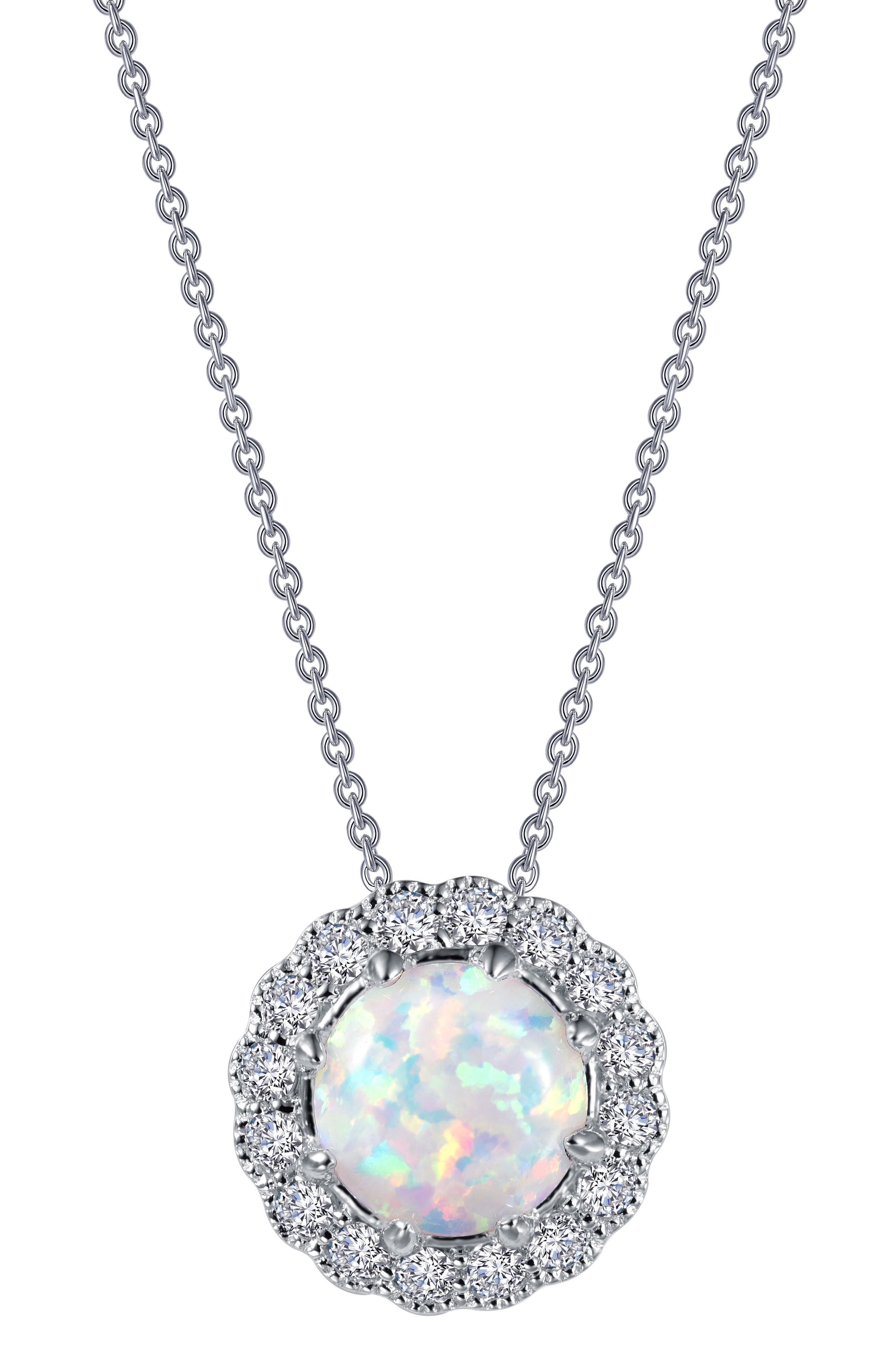 Lafonn Simulated Opal & Simulated Diamond Halo Pendant Necklace
