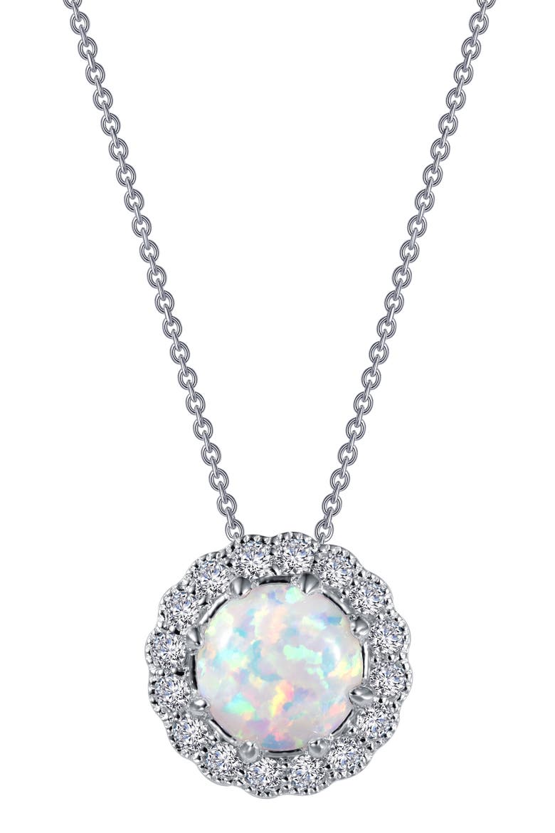 Simulated Opal & Simulated Diamond Halo Pendant Necklace, Main, color, OPAL/ WHITE