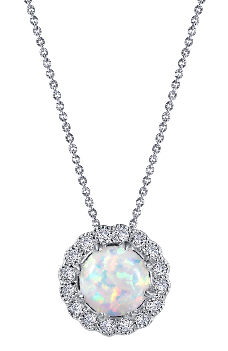 Lafonn Simulated Opal & Simulated Diamond Halo Pendant Necklace, Main, color, Opal/ White