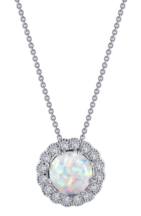 Simulated Opal & Simulated Diamond Halo Pendant Necklace
