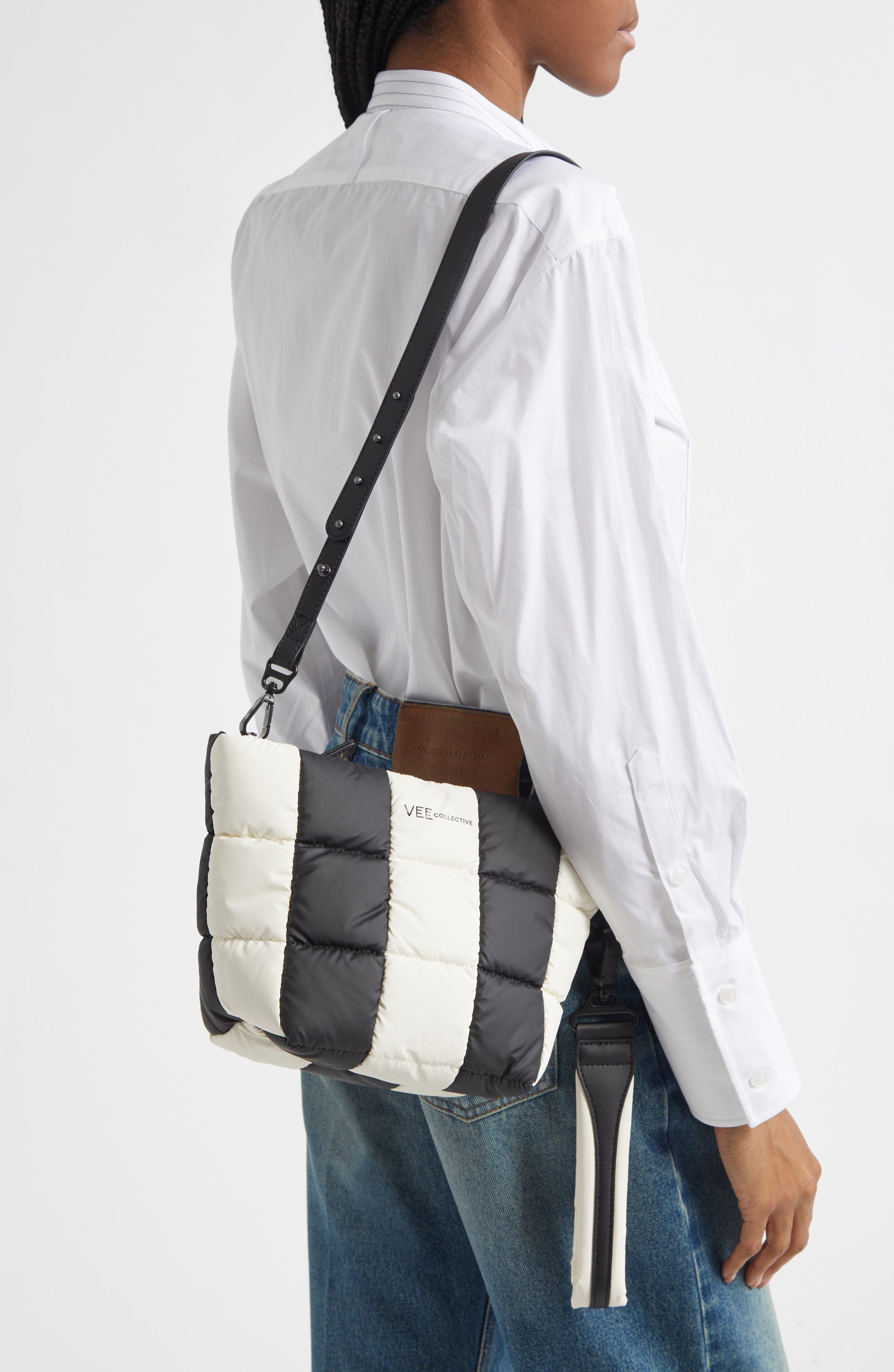 VeeCollective Porter Colorbock Recycled Nylon Clutch, Alternate, color, Black - Marshmallow Stripes