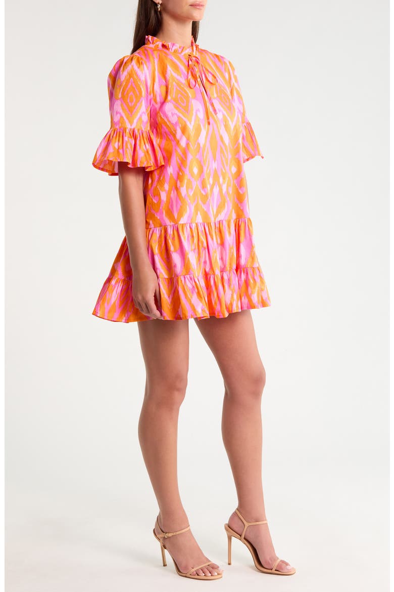 Auggie Ikat Print Cotton Shift Minidress, Alternate, color, ORANGE-PINK