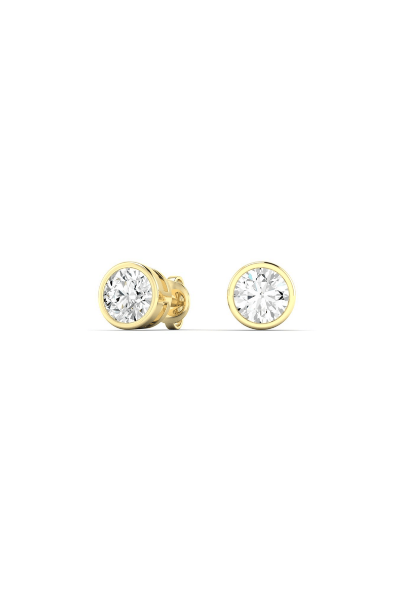 Round Bezel Lab Diamond Studs in 14K Gold, Main, color, Yellow Gold